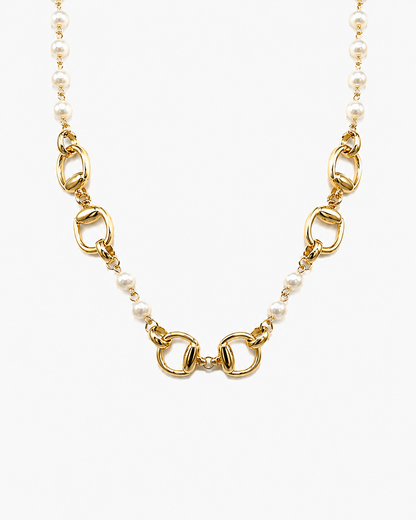 Double Horsebit Pearl Station Necklace