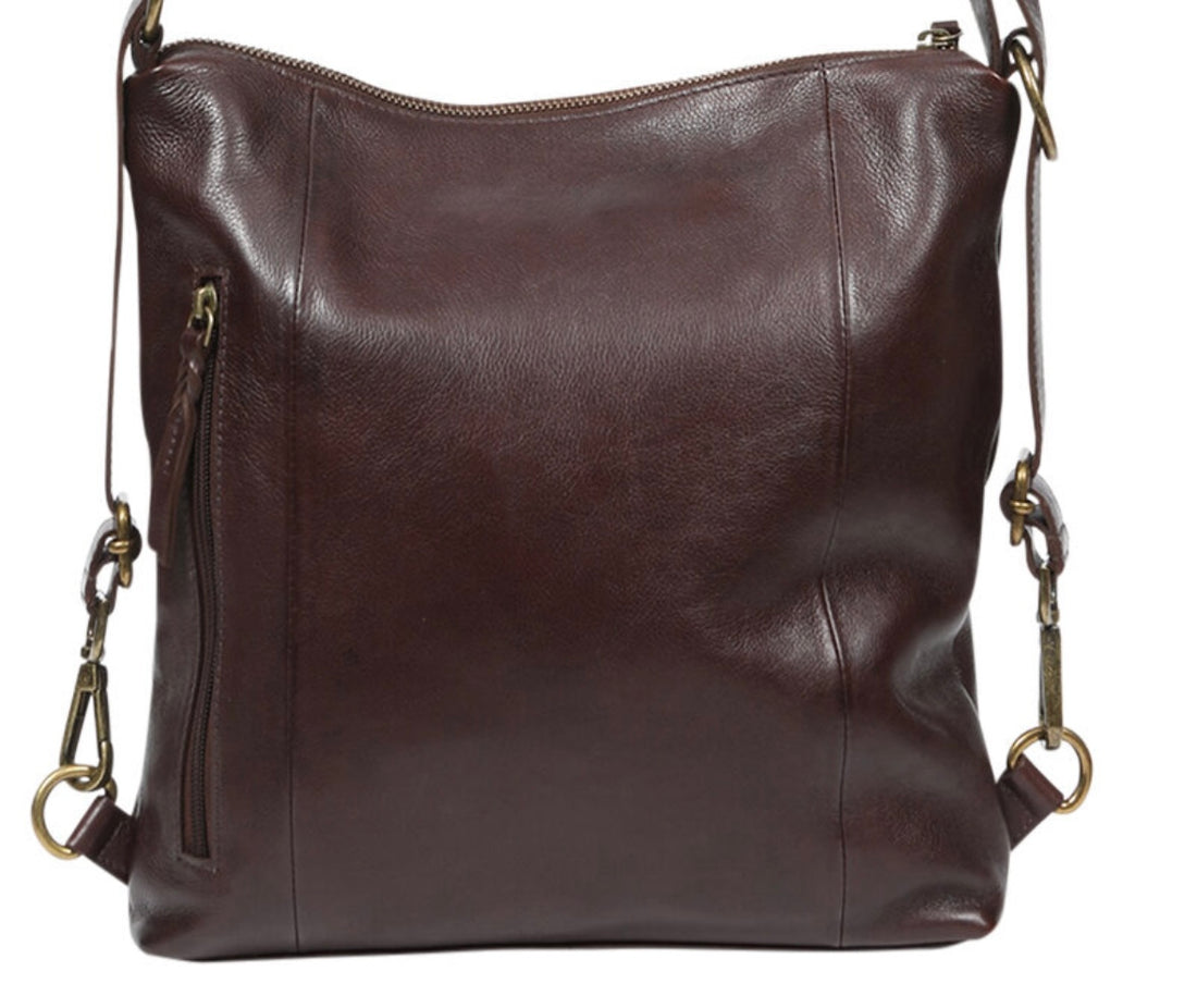 Chocolate leather backpack/shoulder/crossbody bag 
