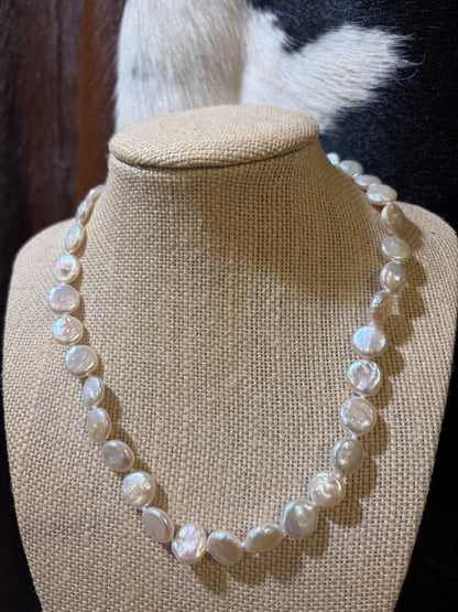 17” White Coin Pearl Necklace 