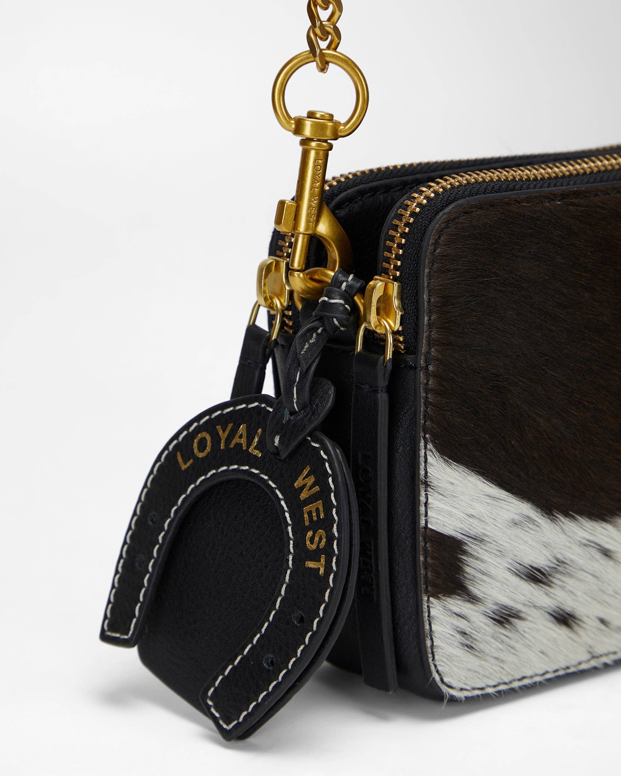 Shell Mini Purse In Black &amp; White Cowhide
