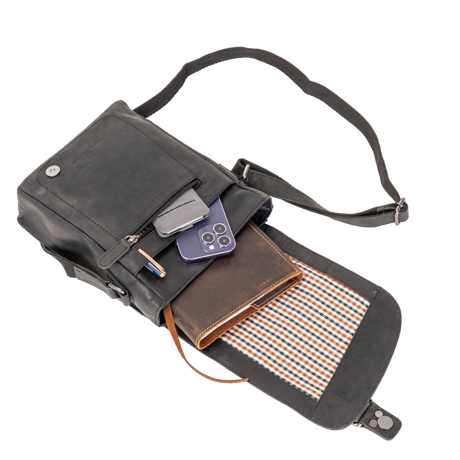 Leather Shoulder Bag Black - Hobart GW834BLK