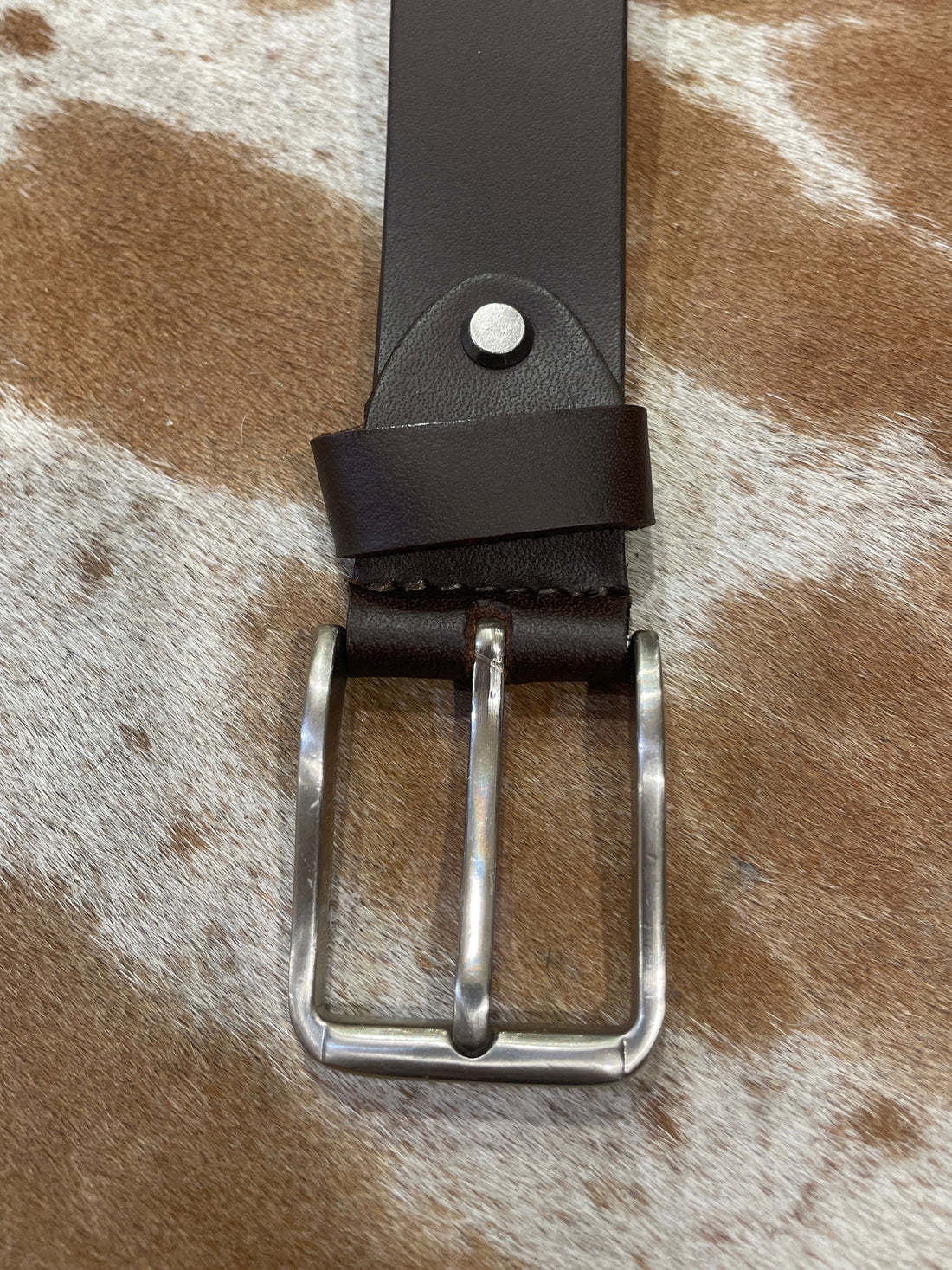 Leather Belt with Small Silver Buckle 