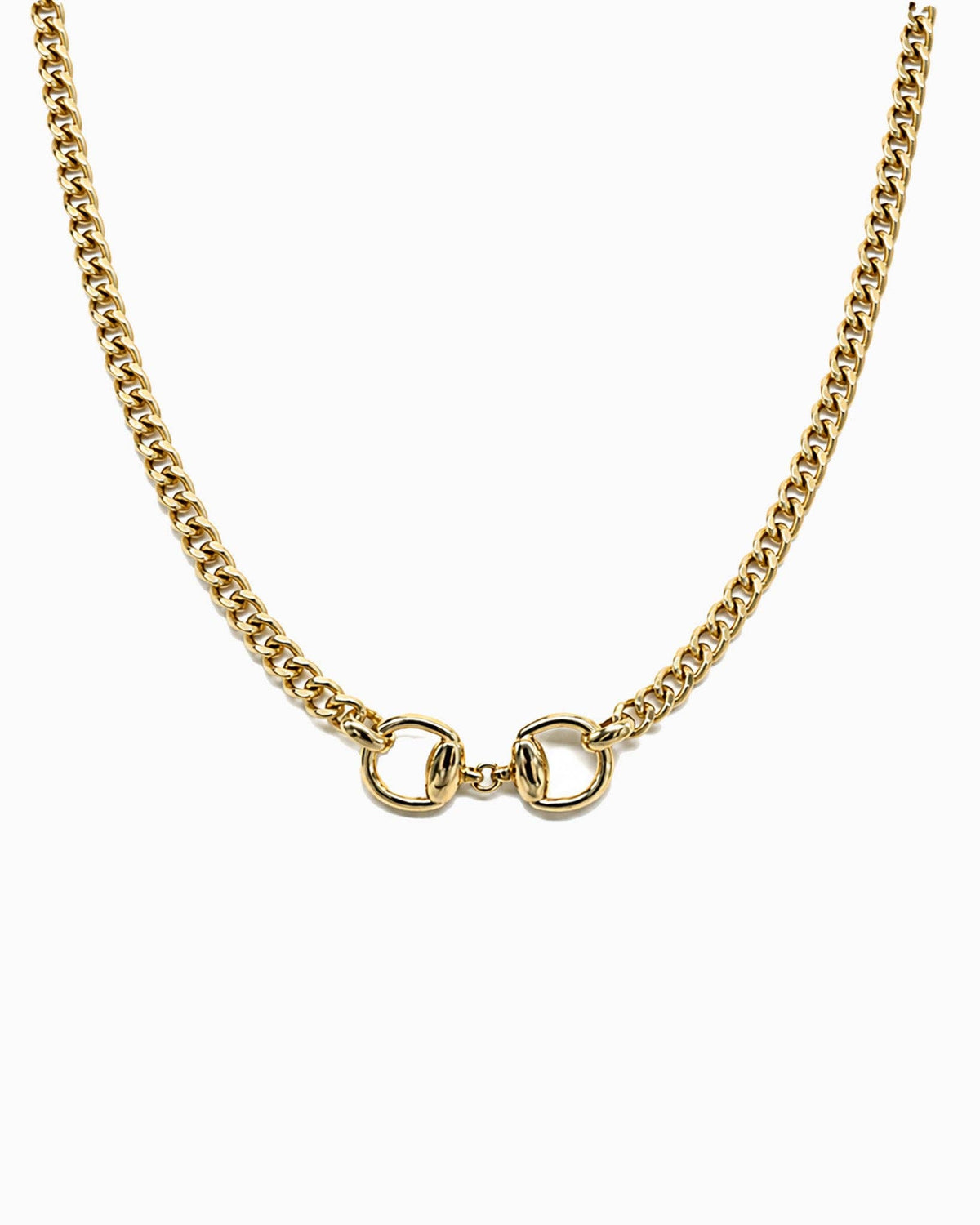 Double Horsebit Curb Bold Chain Necklace