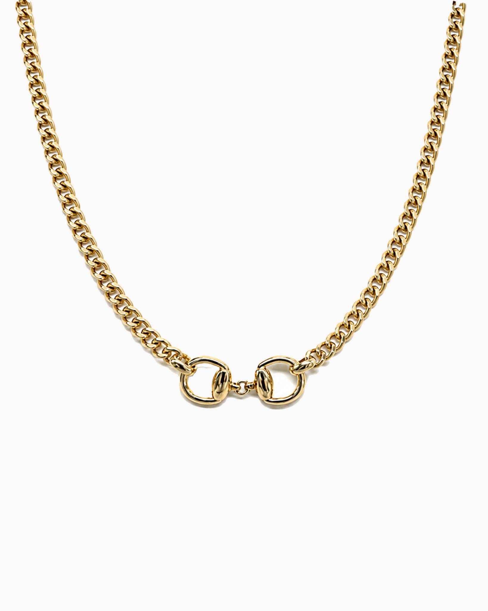 Double Horsebit Curb Bold Chain Necklace