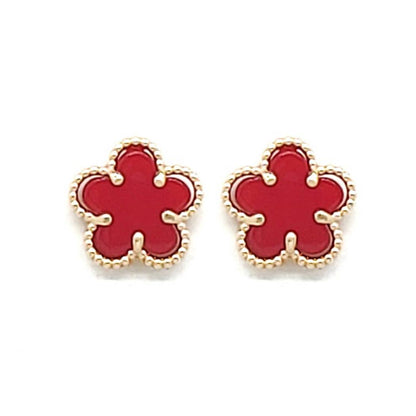 Flower With Gold Toned Outline Post Earrings