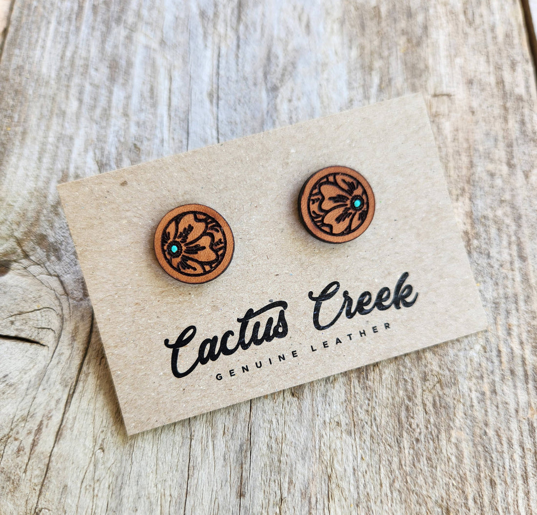 &quot;Millie&quot; Handmade Genuine Leather Stud Earrings