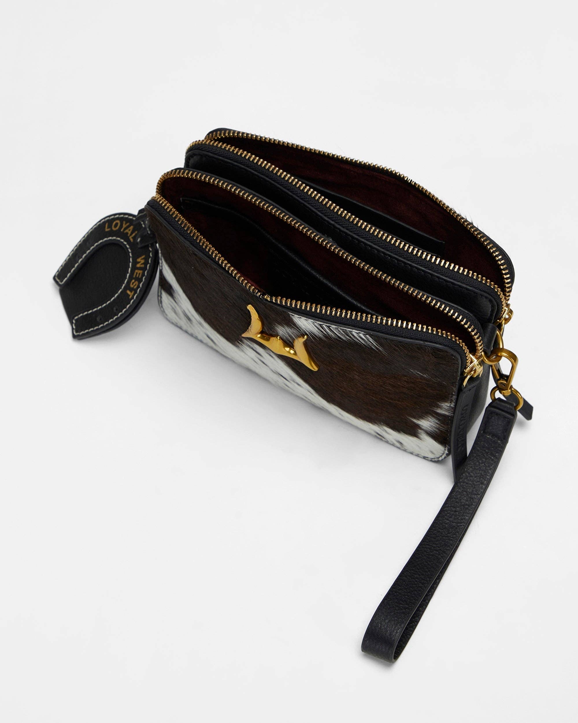 Shell Mini Purse In Black &amp; White Cowhide