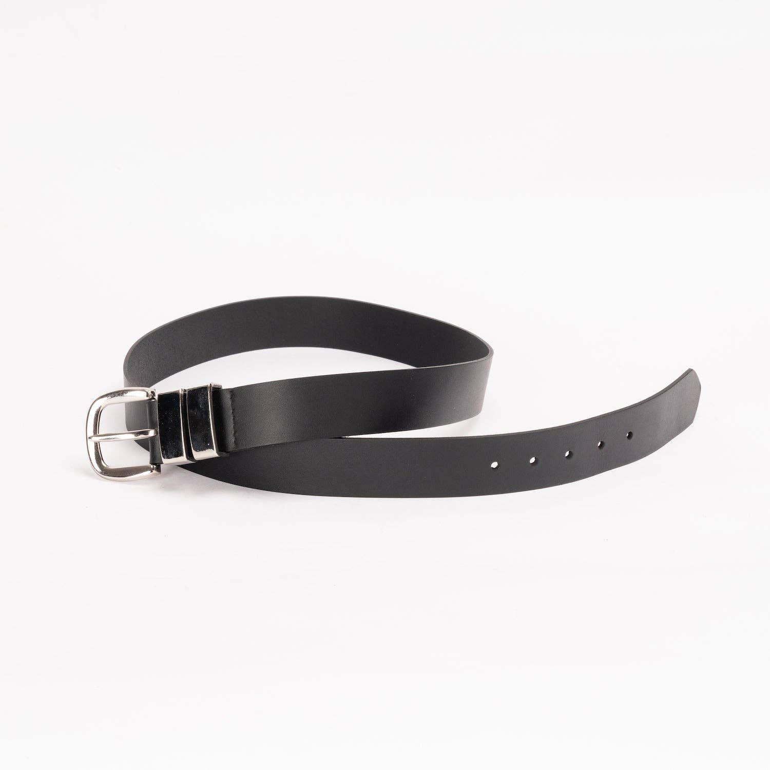 Leather Belt Black with Sliver Buckle