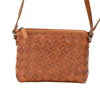 Mila – Diamond Weave Crossbody Bag (Cognac)