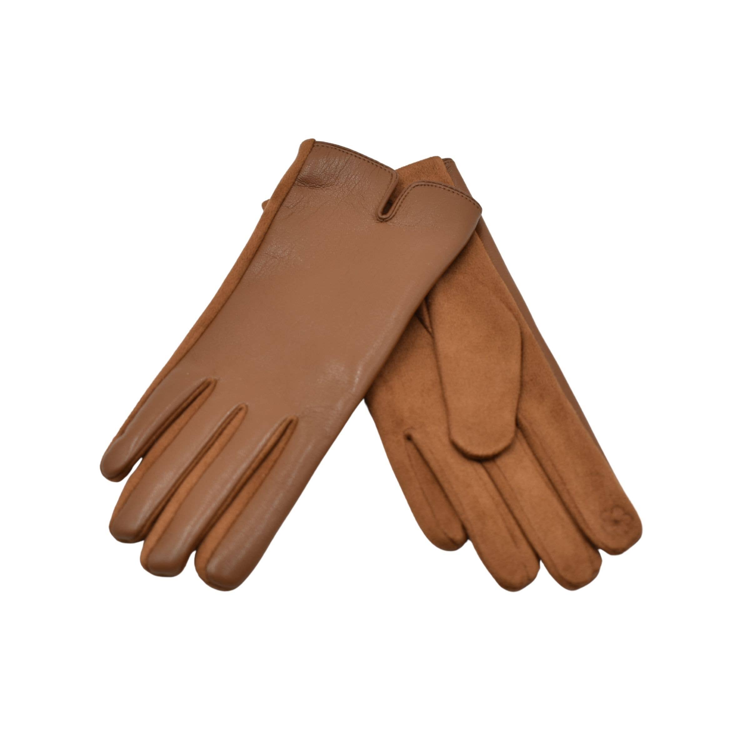 Tan: Faux Leather Gloves