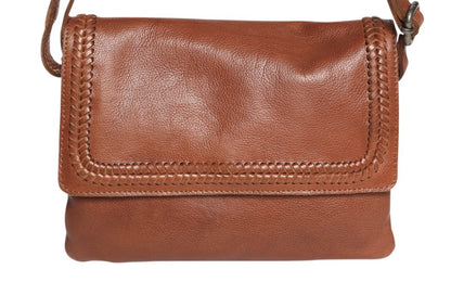 Tan Leather weave shoulder bag 