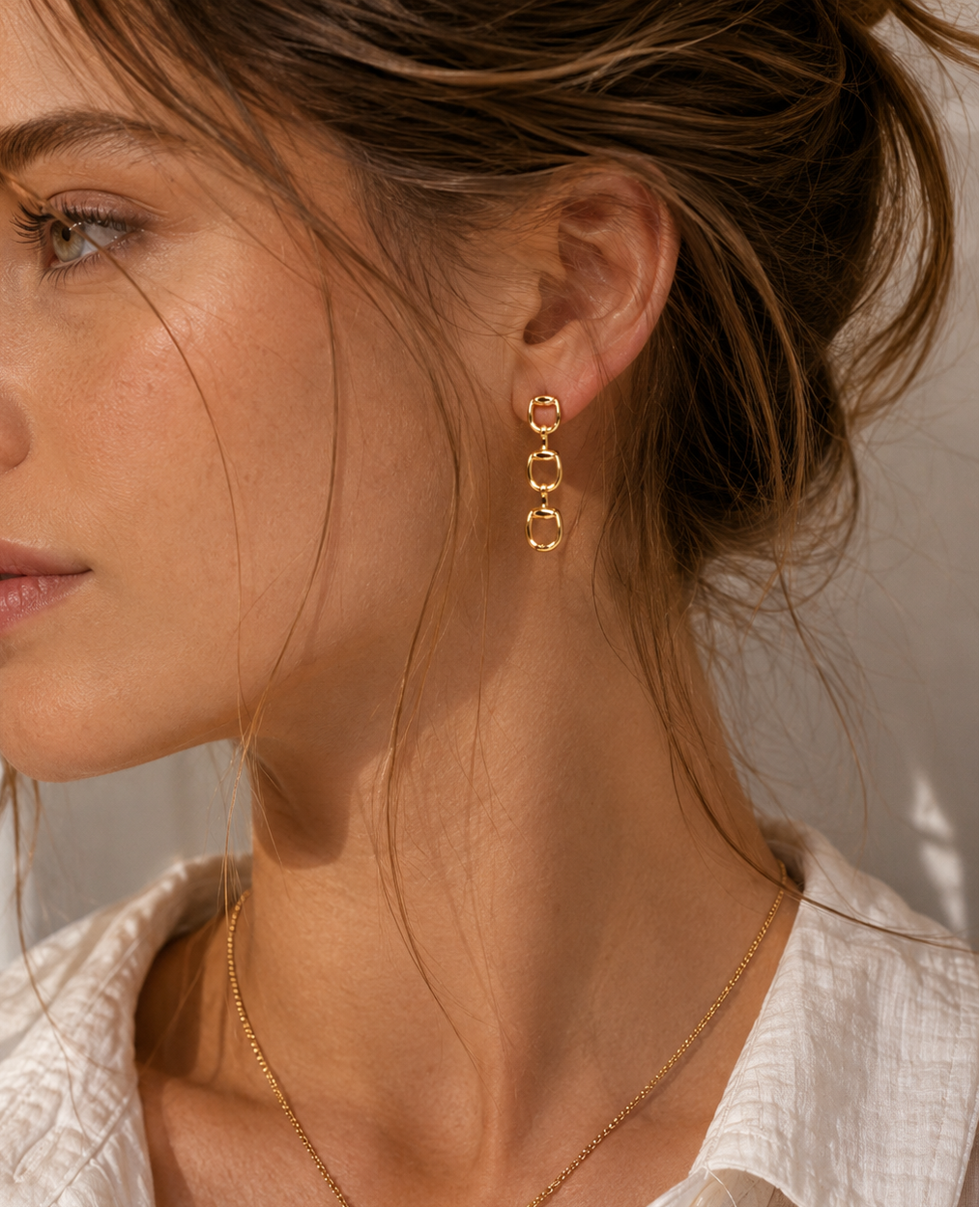 Triple Horsebit Link Drop Earrings