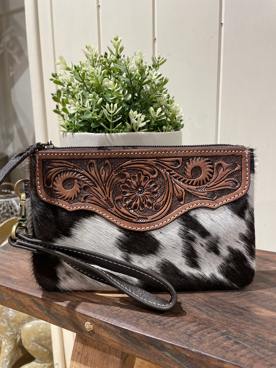 Mia Hide &amp; Tooled Leather Clutch 