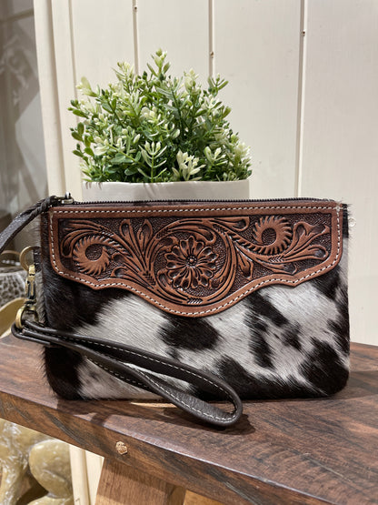 Mia Hide &amp; Tooled Leather Clutch 