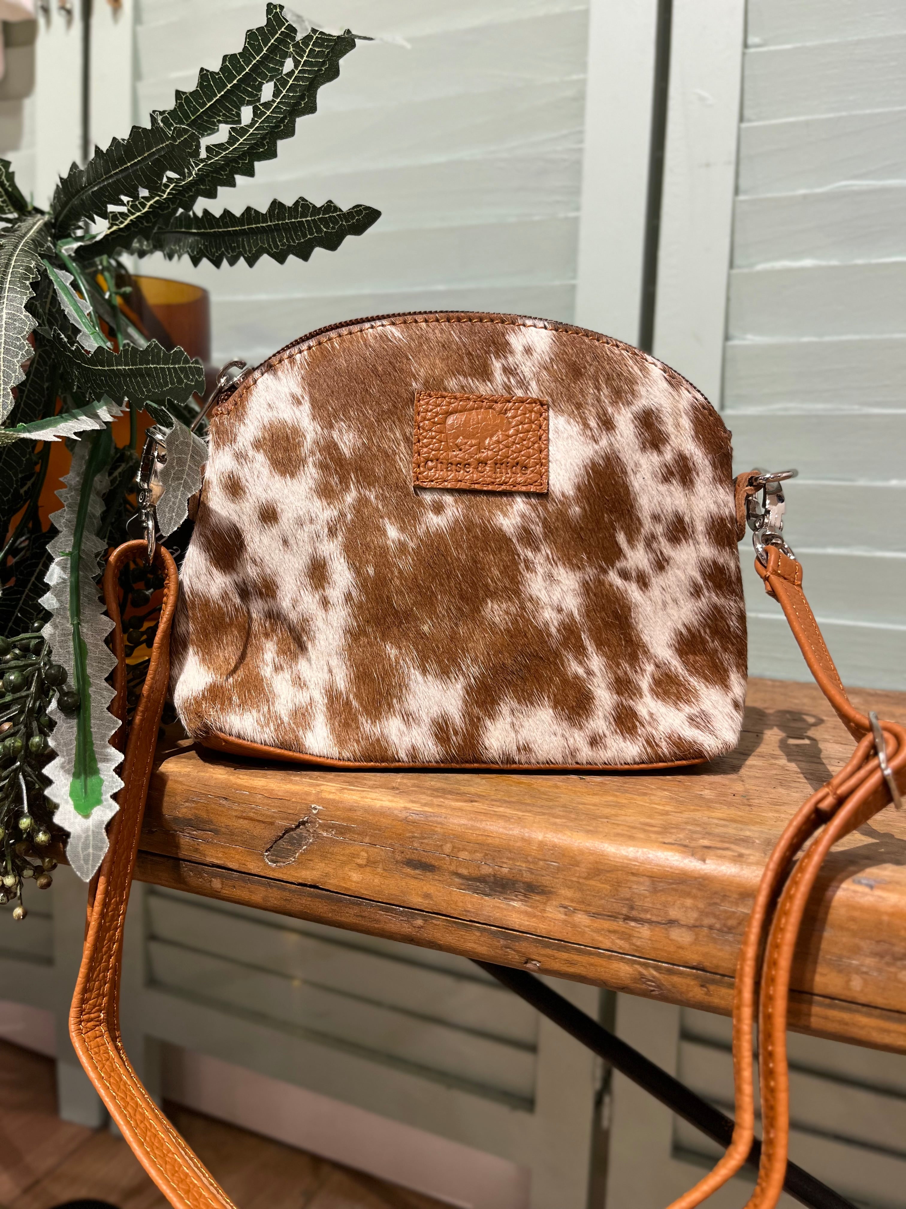 Madi small crossbody handbag in Tan hide and leather 