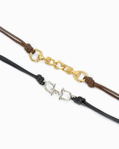Double Horsebit Linked Cord Bracelet