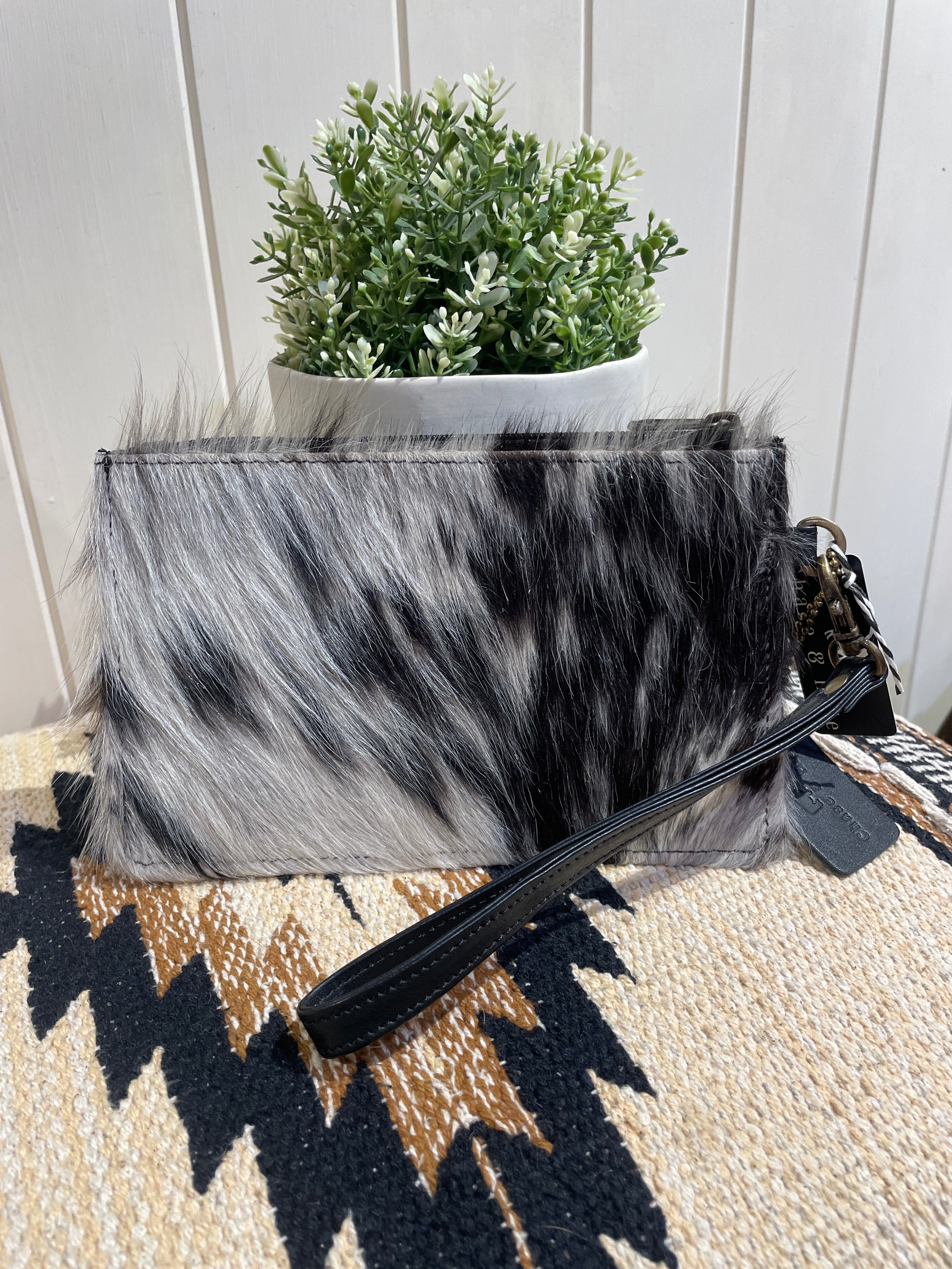 Cowhide and Leather Geometric Clutch 