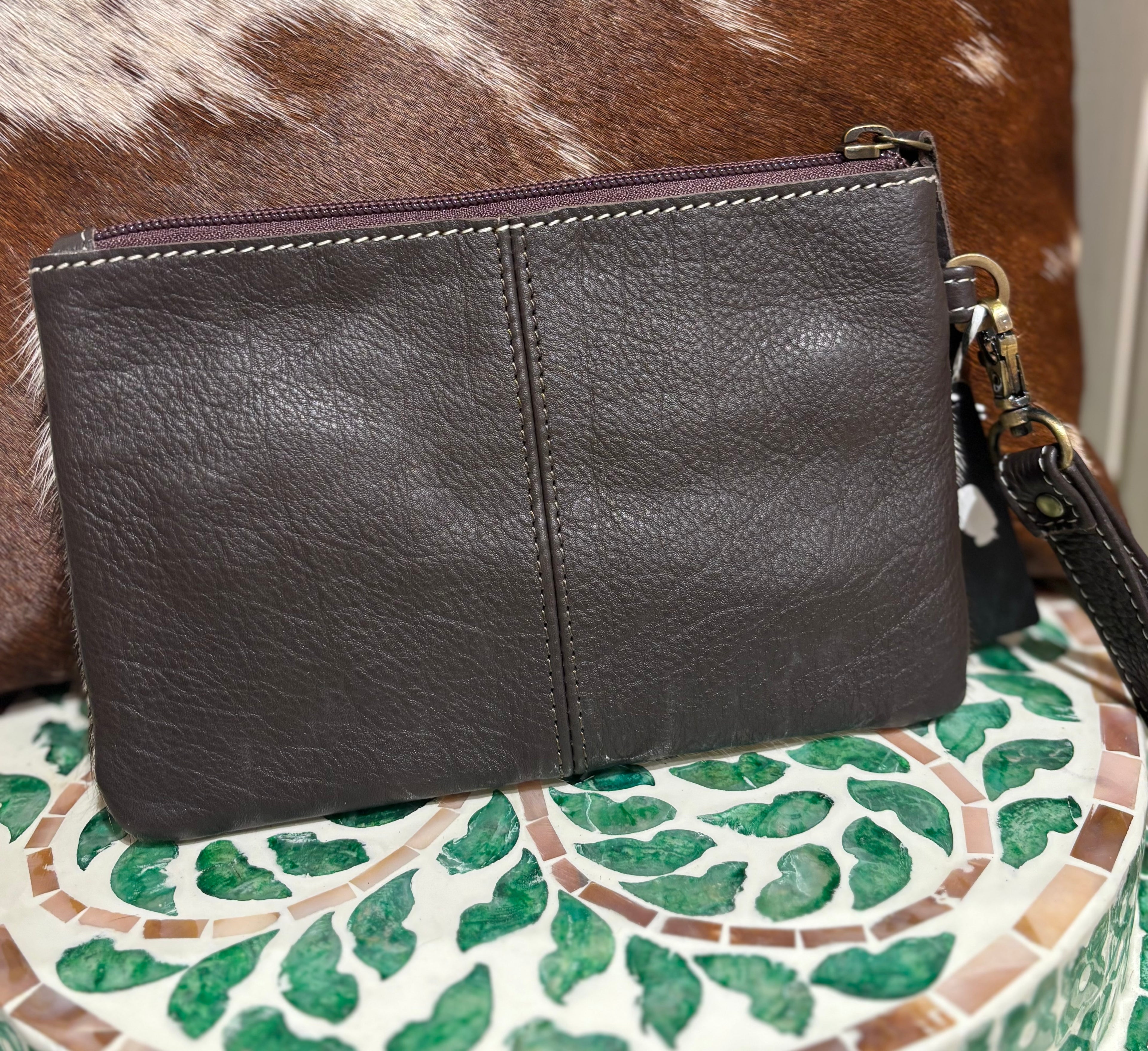 Mia Hide &amp; tooled leather clutch 