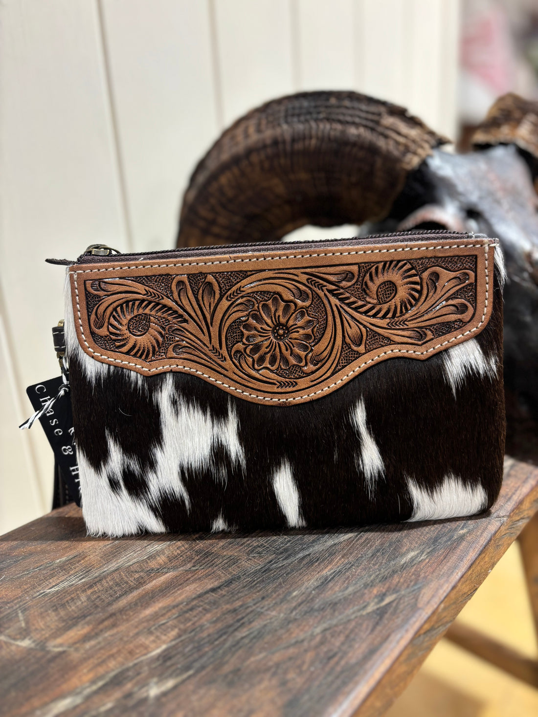 Mia Hide &amp; tooled leather clutch 