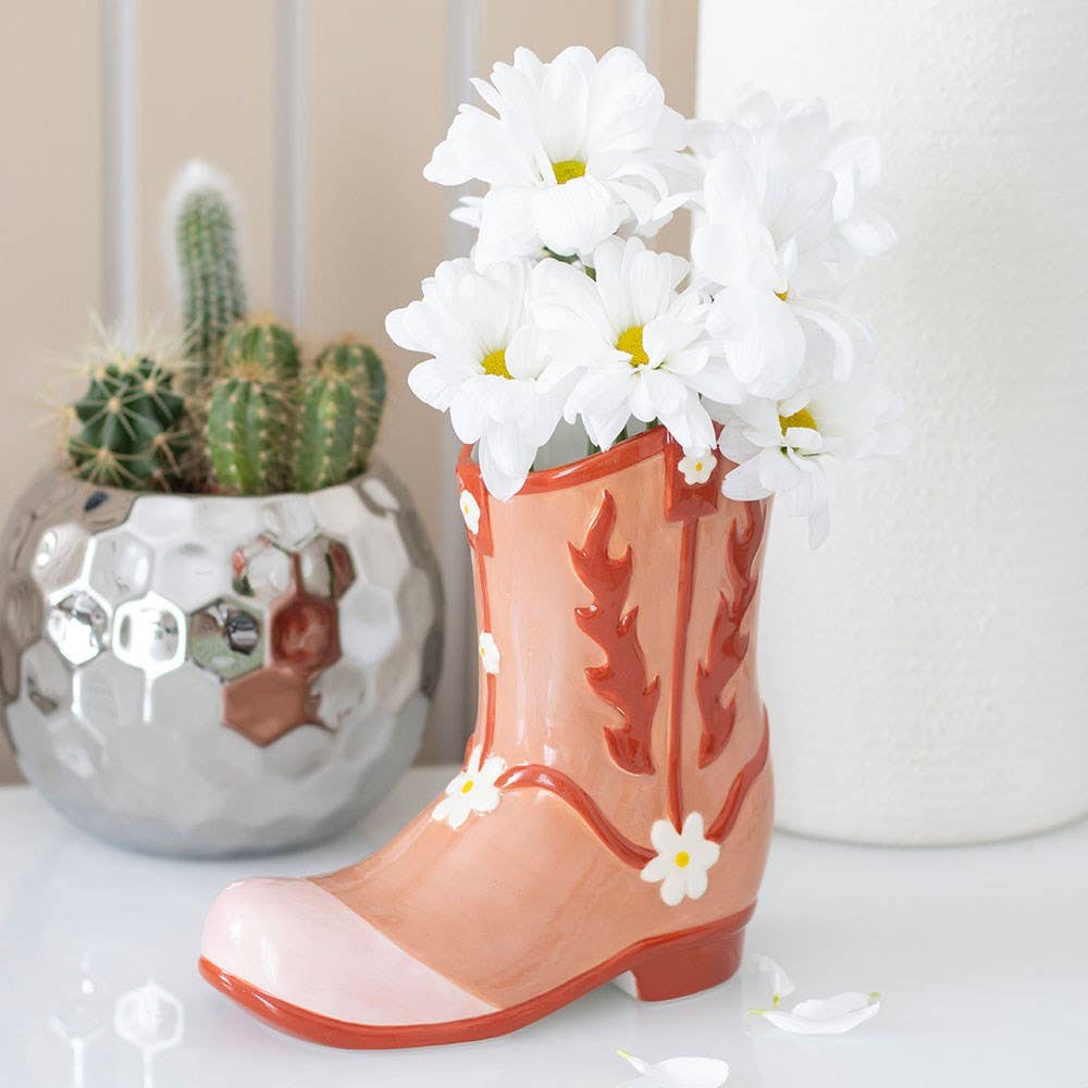 Pink Cowboy boot flower vase