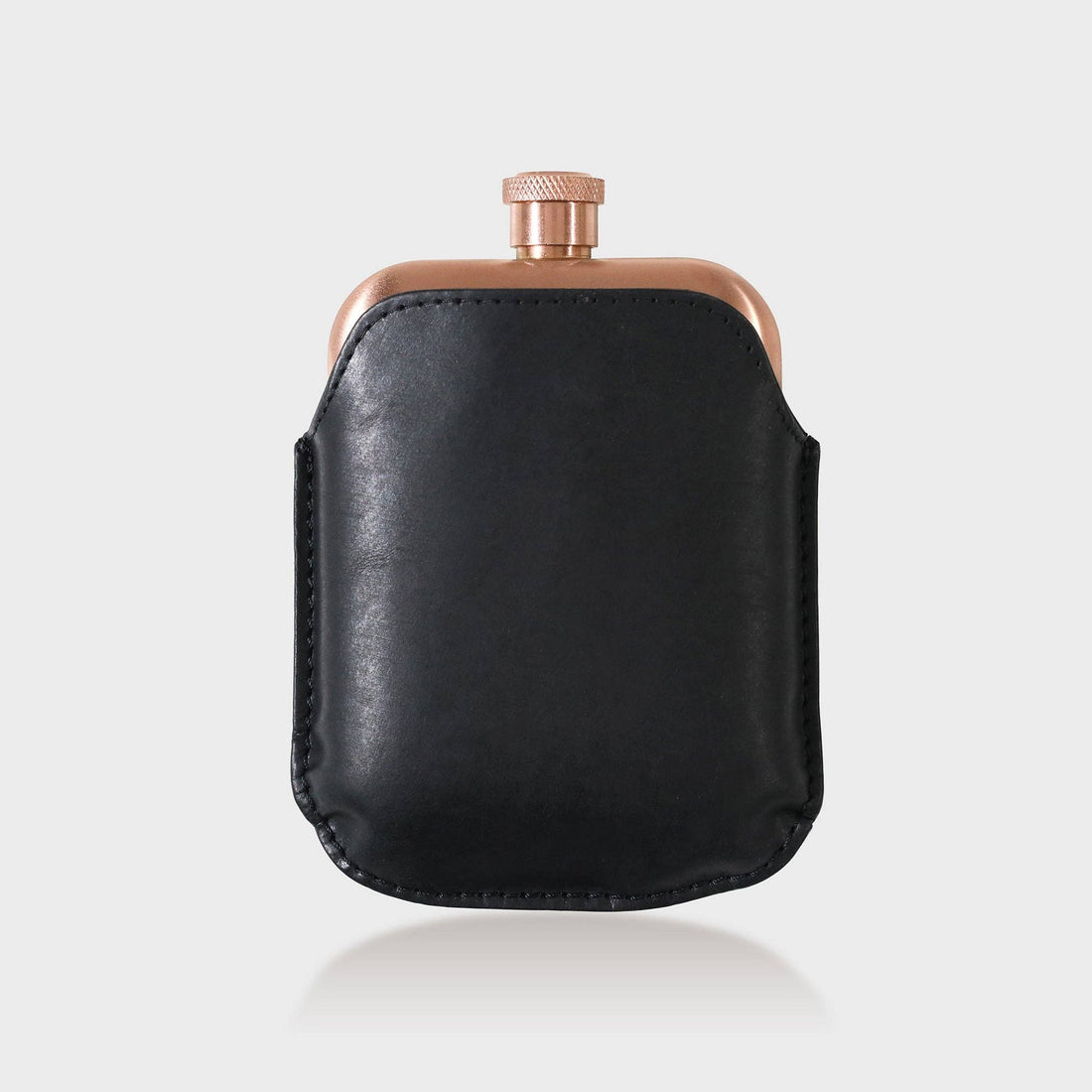 Copper Hip Flask With Vintage Leather Sleeve - Black