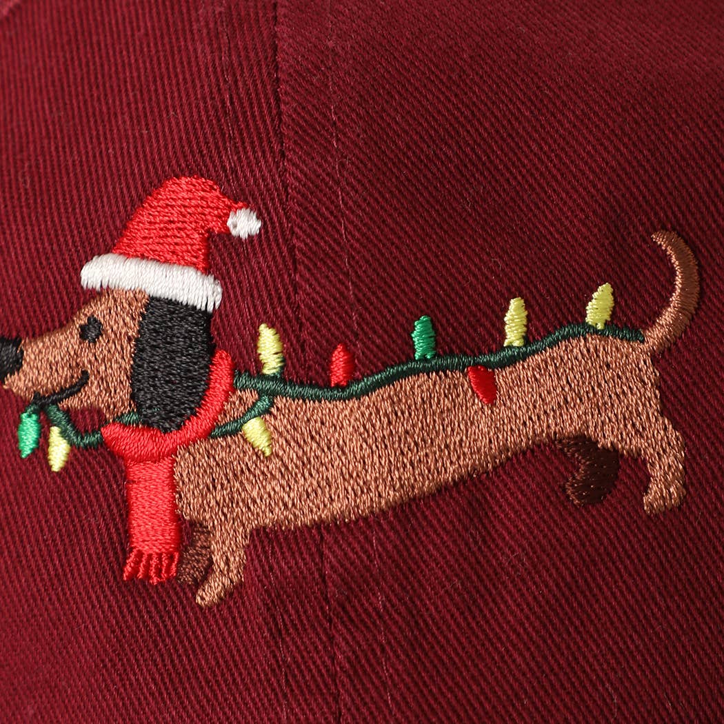 Christmas Dachshund  Embroidered Stone Washed Cotton Dad Cap