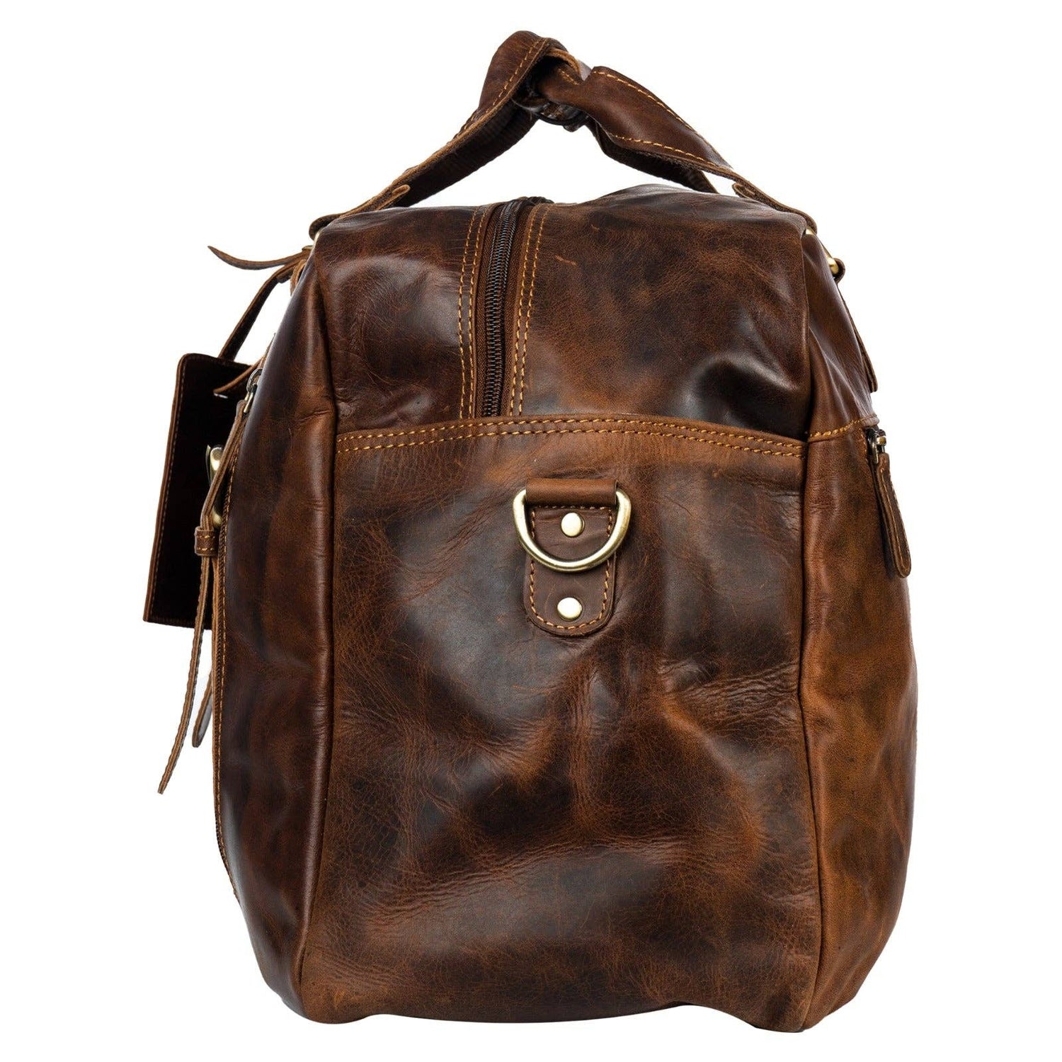 Voyager Leather Weekend Bag – Full Grain Oil Pull-Up Leather Travel Duffel (Sandal)