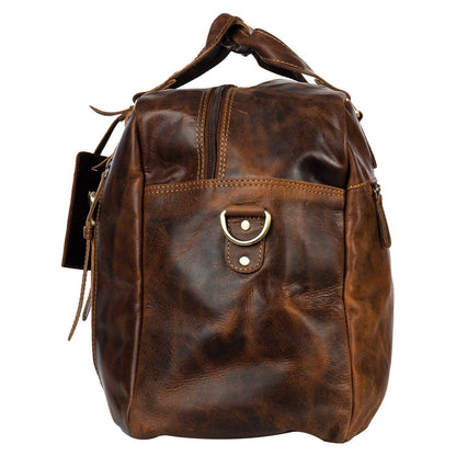 Voyager Leather Weekend Bag – Full Grain Oil Pull-Up Leather Travel Duffel (Sandal)