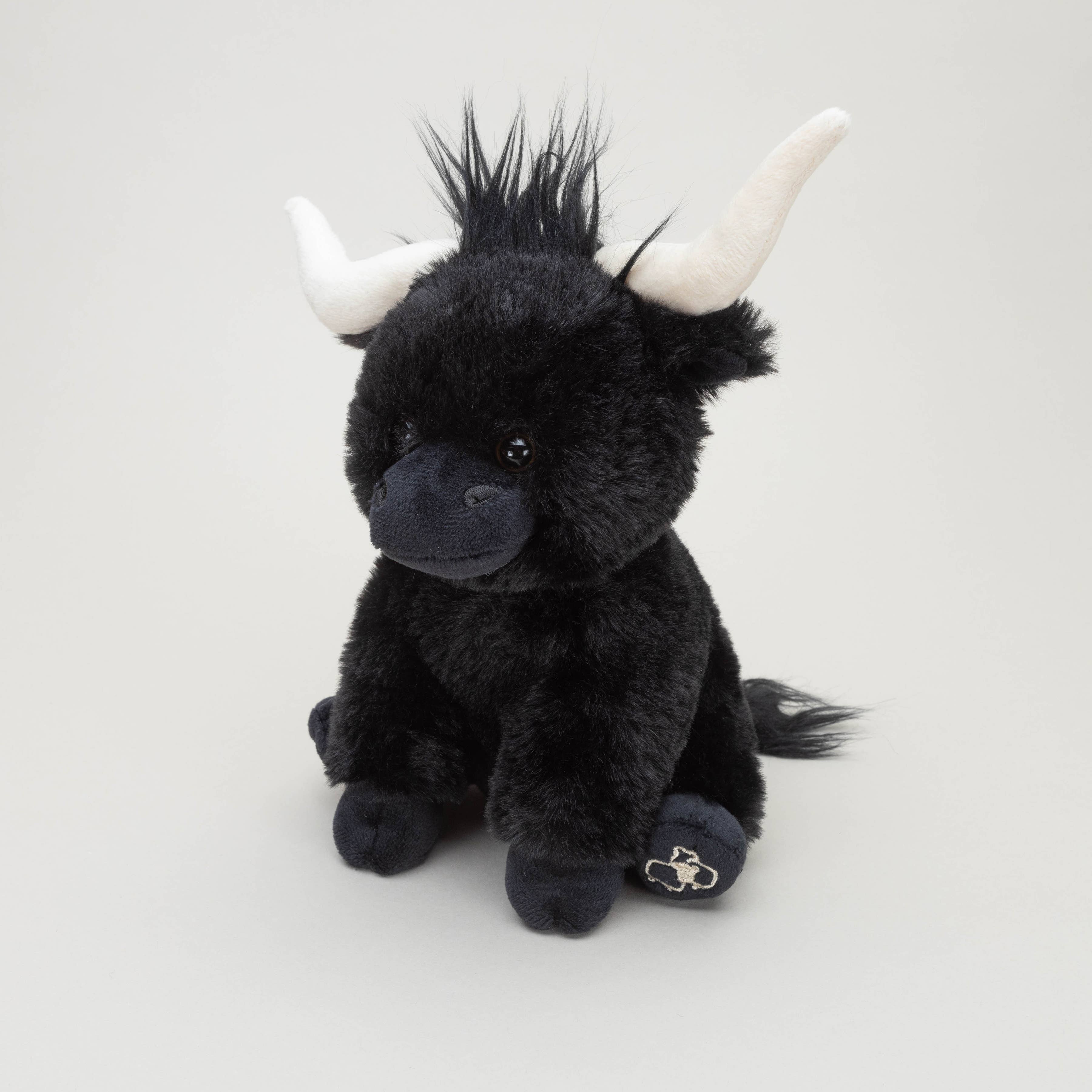 Black Medium Longhorn Highland Plush Cow - 23cm