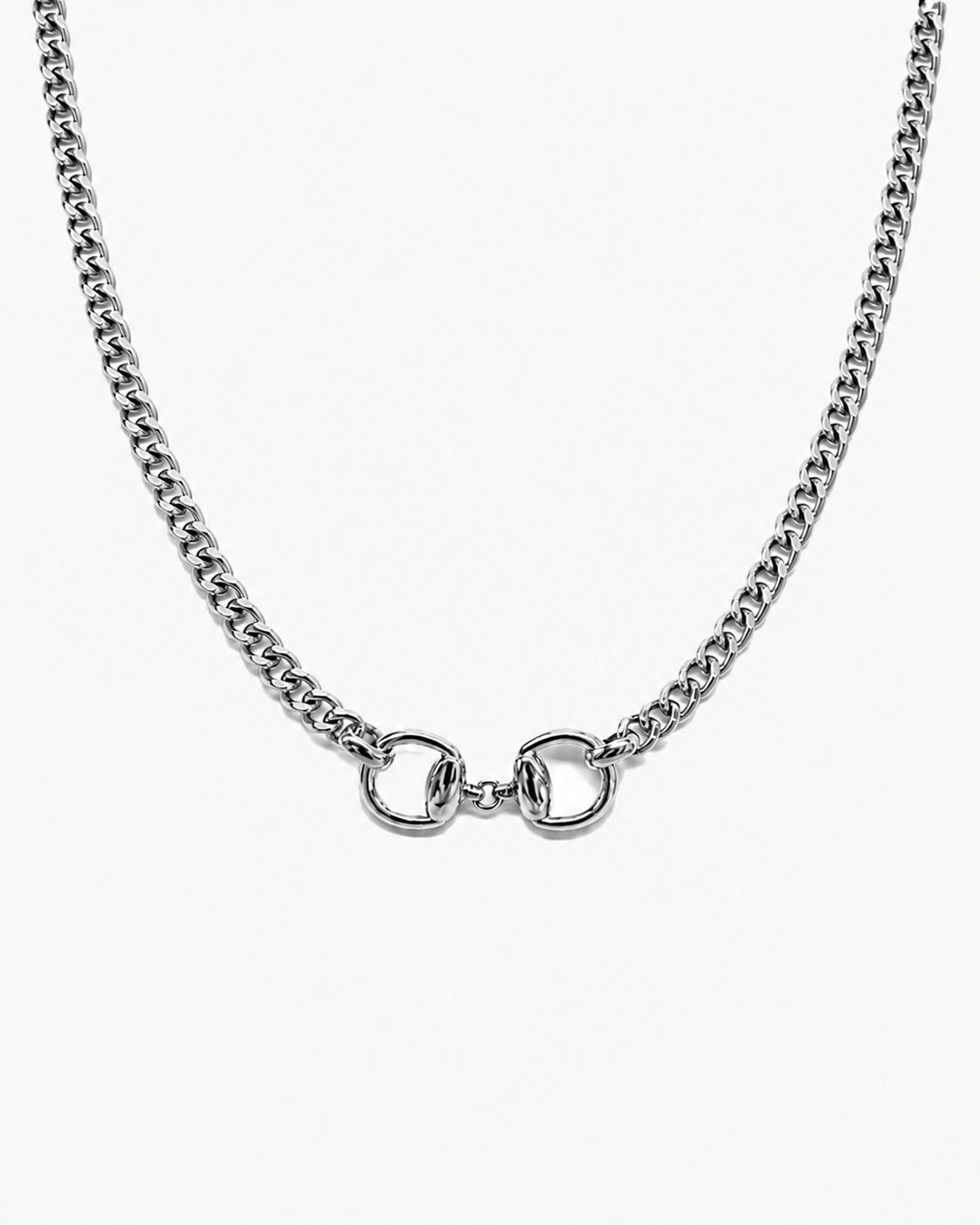 Double Horsebit Curb Bold Chain Necklace