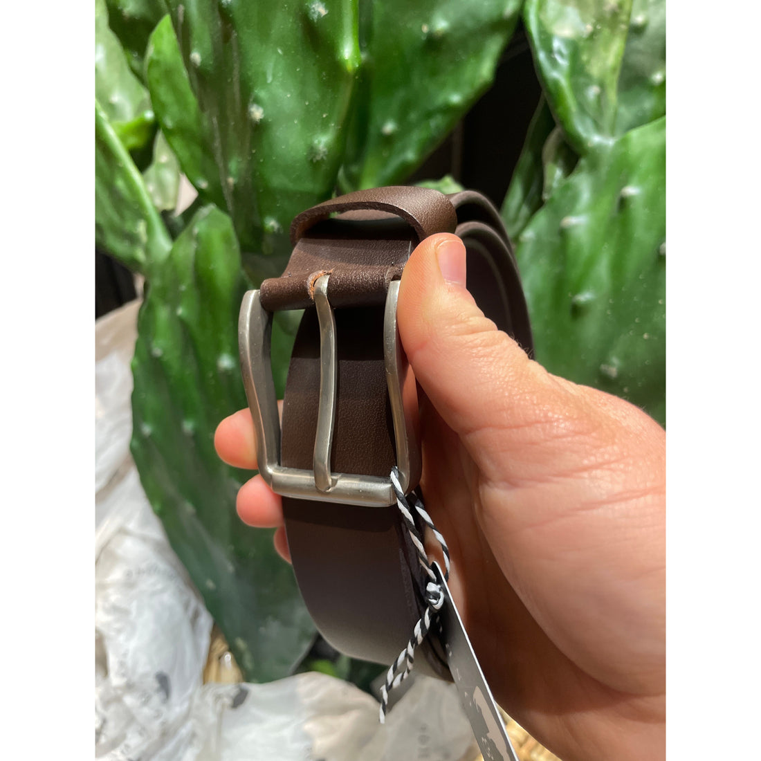 Chocolate Leather Belt with Small Silver Buckle