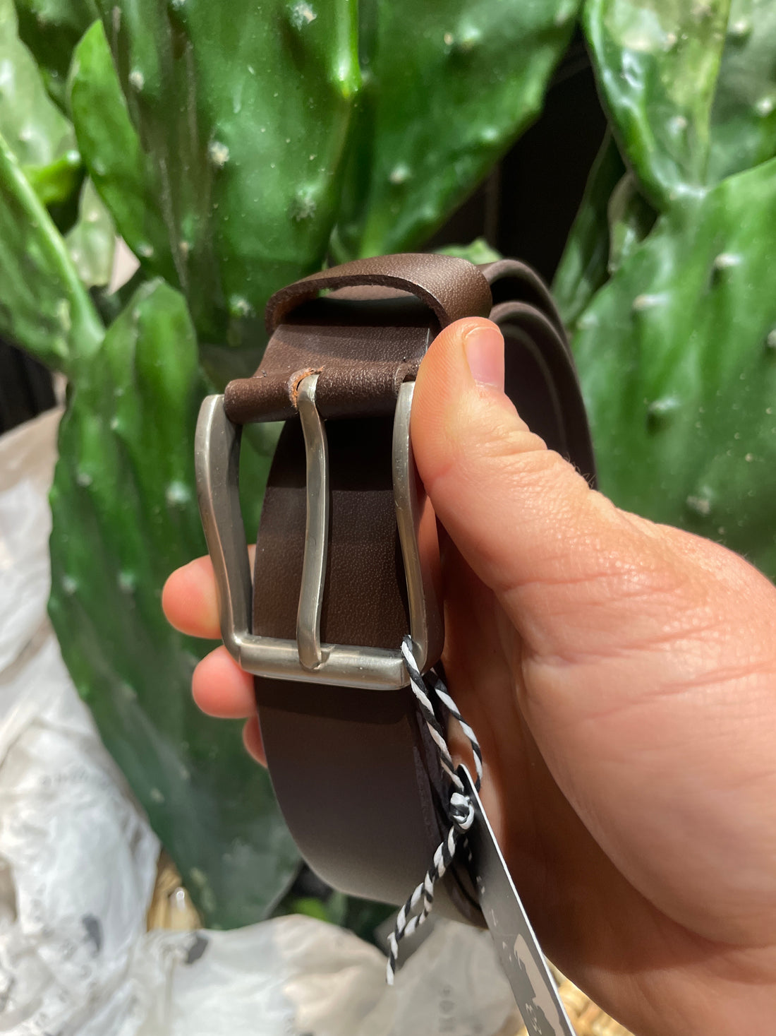 Leather Belt with Small Silver Buckle 