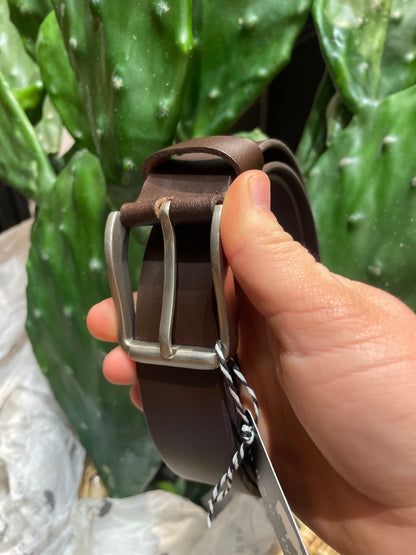 Leather Belt with Small Silver Buckle 