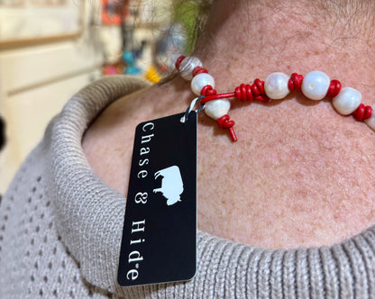 Pearl and leather necklace Red  