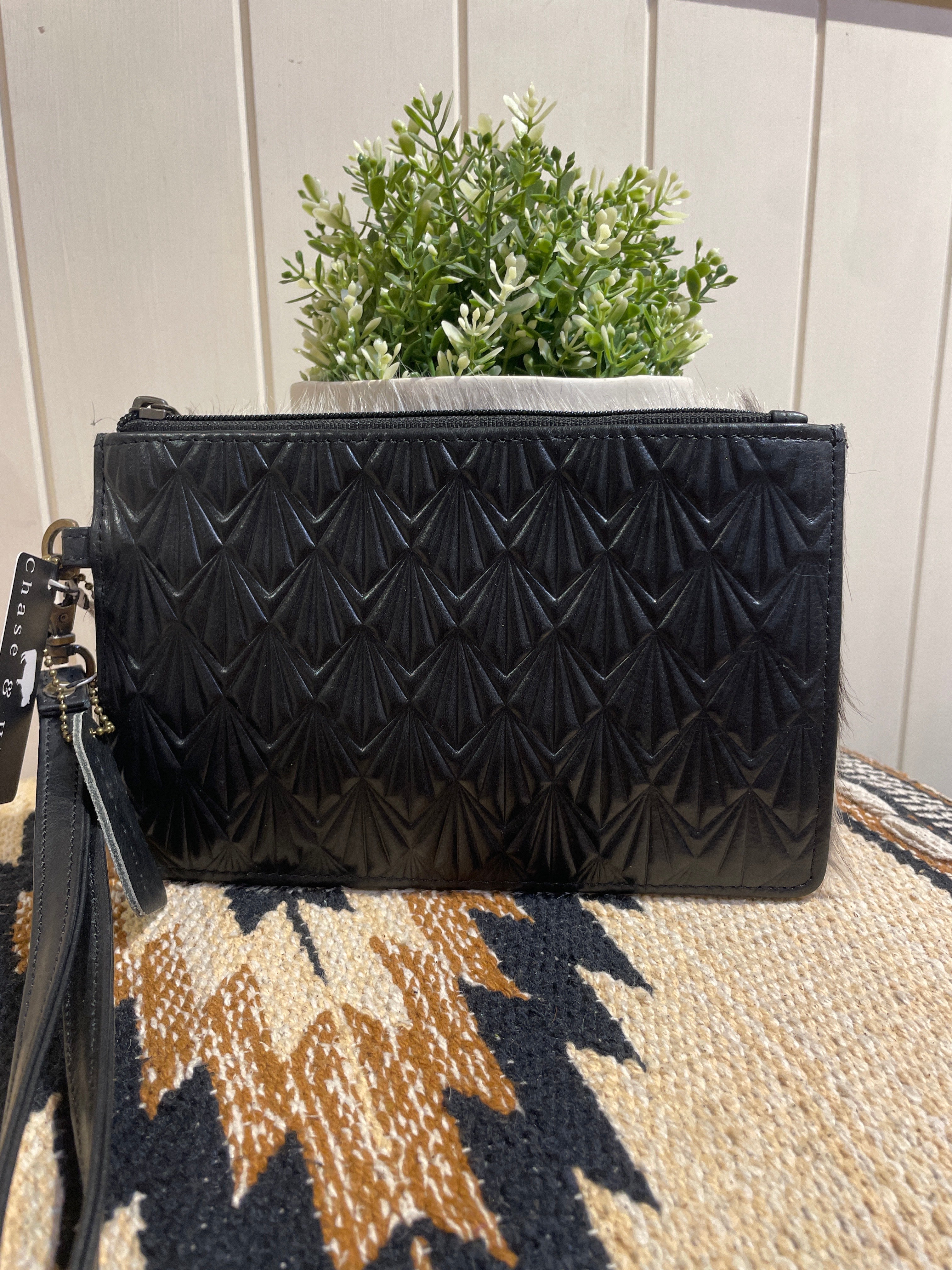 Cowhide and Leather Geometric Clutch 