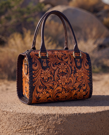 Two Tone Hand Tooled Leather Speedy Bag – AB95 – Miranda