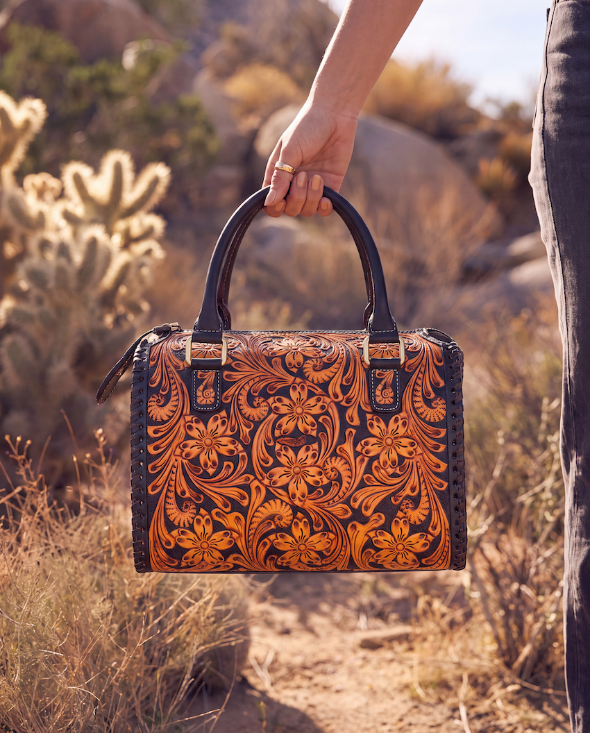 Two Tone Hand Tooled Leather Speedy Bag – AB95 – Miranda