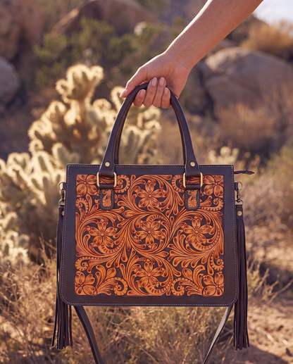 Two Tone Hand Tooled Leather Tote Bag – AB96 – Carmen