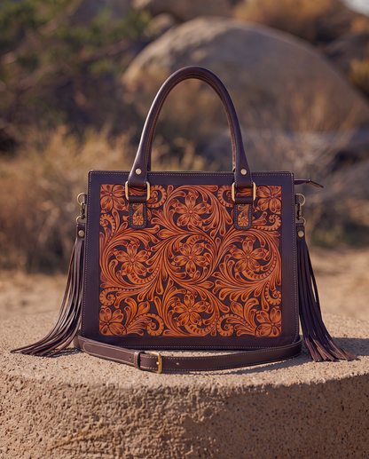 Two Tone Hand Tooled Leather Tote Bag – AB96 – Carmen