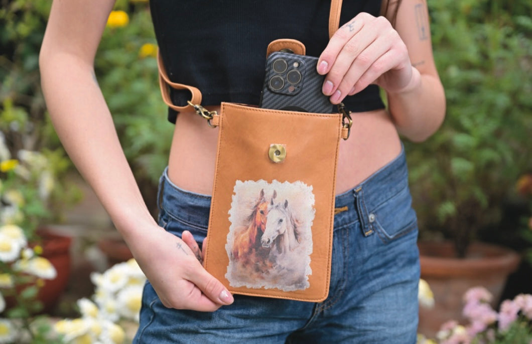 Painted Horses Leather Mobile Phone bag 