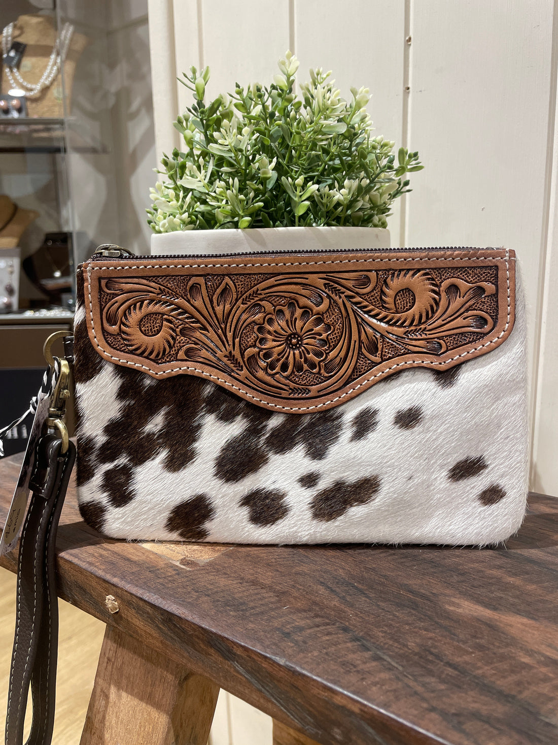 Mia Hide &amp; tooled leather clutch 