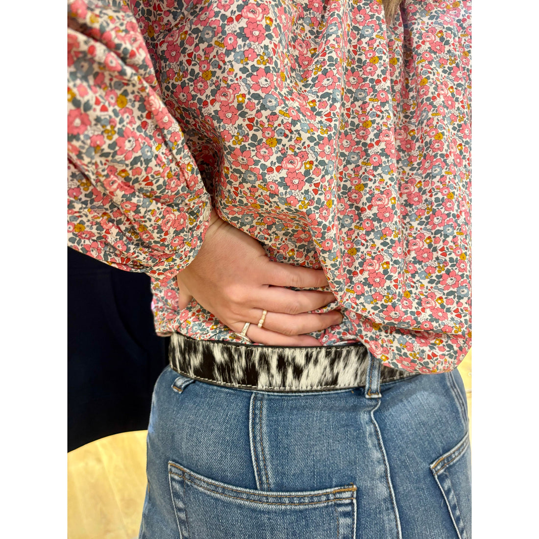Black Tooled Leather and Hide Belt
