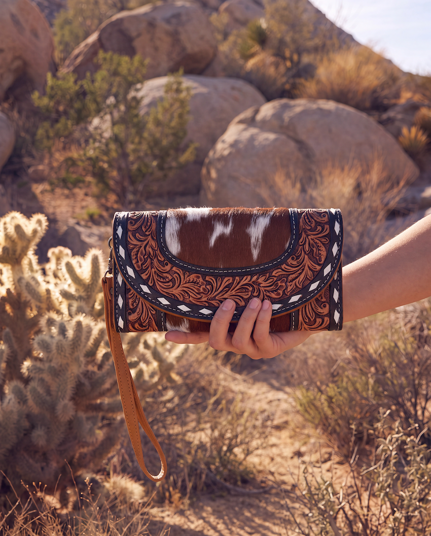 Tooling Leather Cowhide Trifold Wristlet Wallet – AW39 – Mateo
