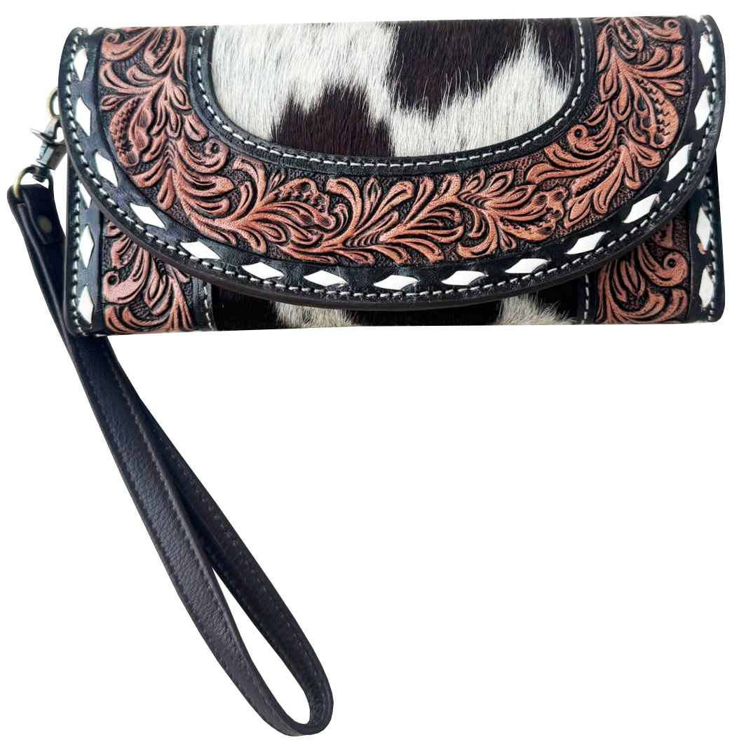 Tooling Leather Cowhide Trifold Wristlet Wallet – AW39 – Mateo