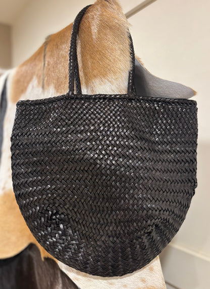 Small black leather weave bag 