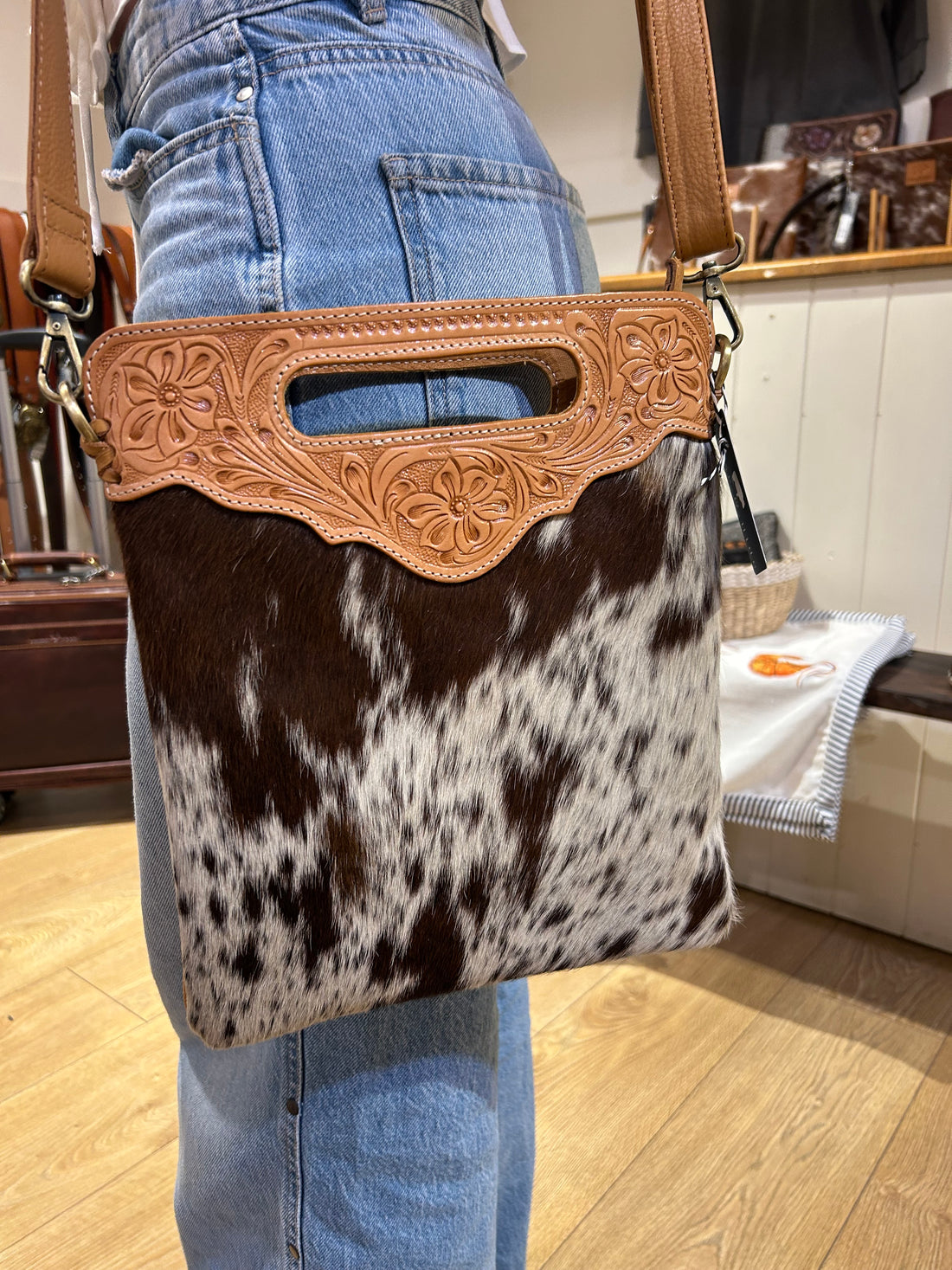 Sundance Hide &amp; Tooled Leather Handbag 