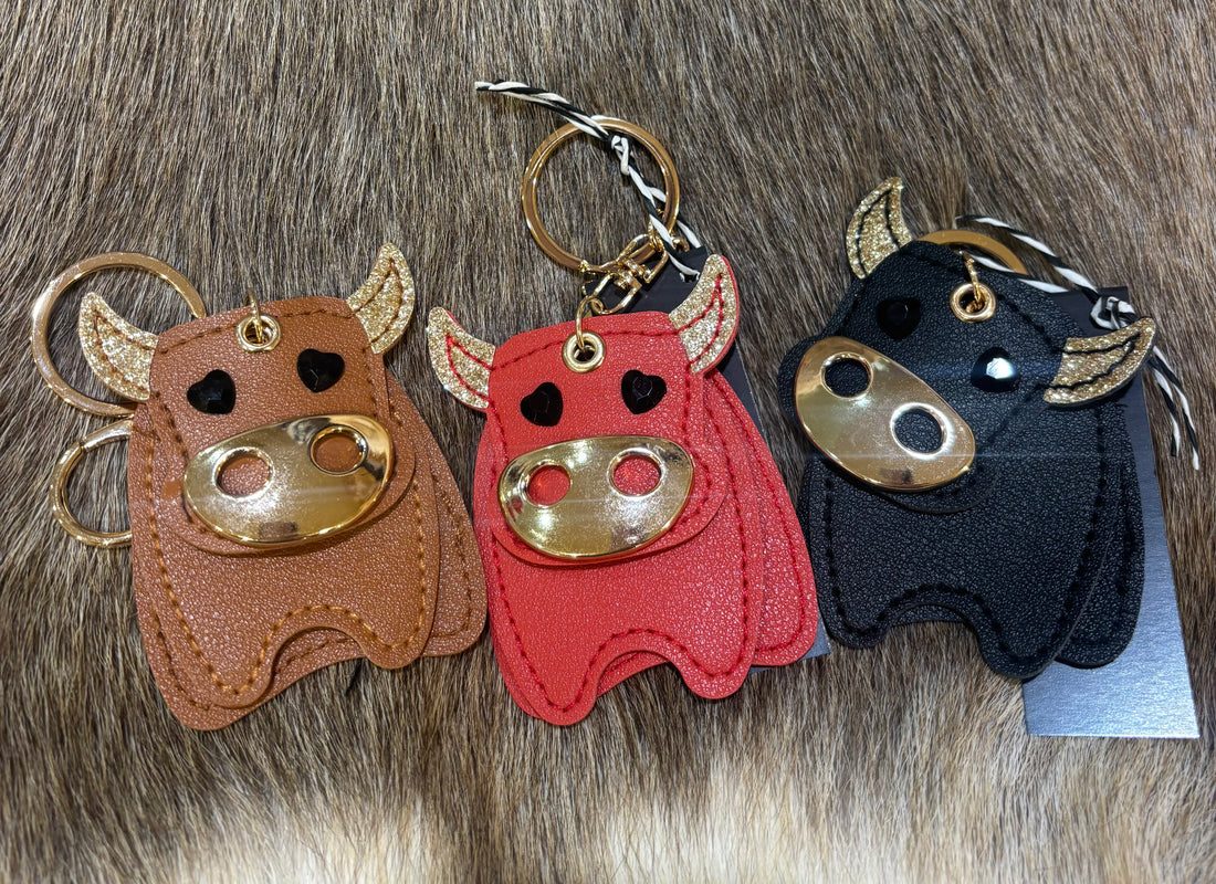 Leather Cow glitter keychain 