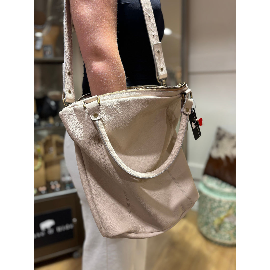 Cream Leather shoulder bag