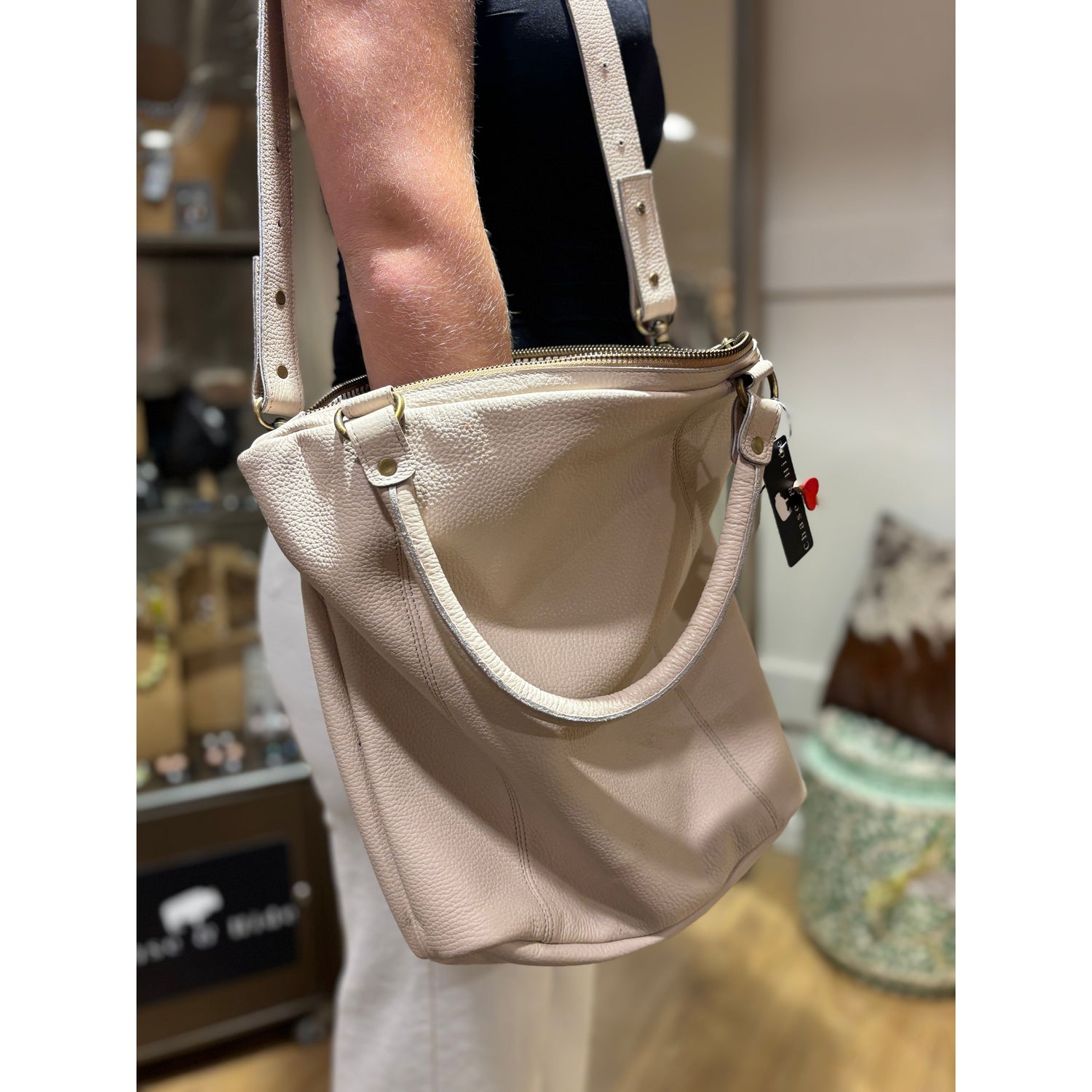 Cream Leather shoulder bag