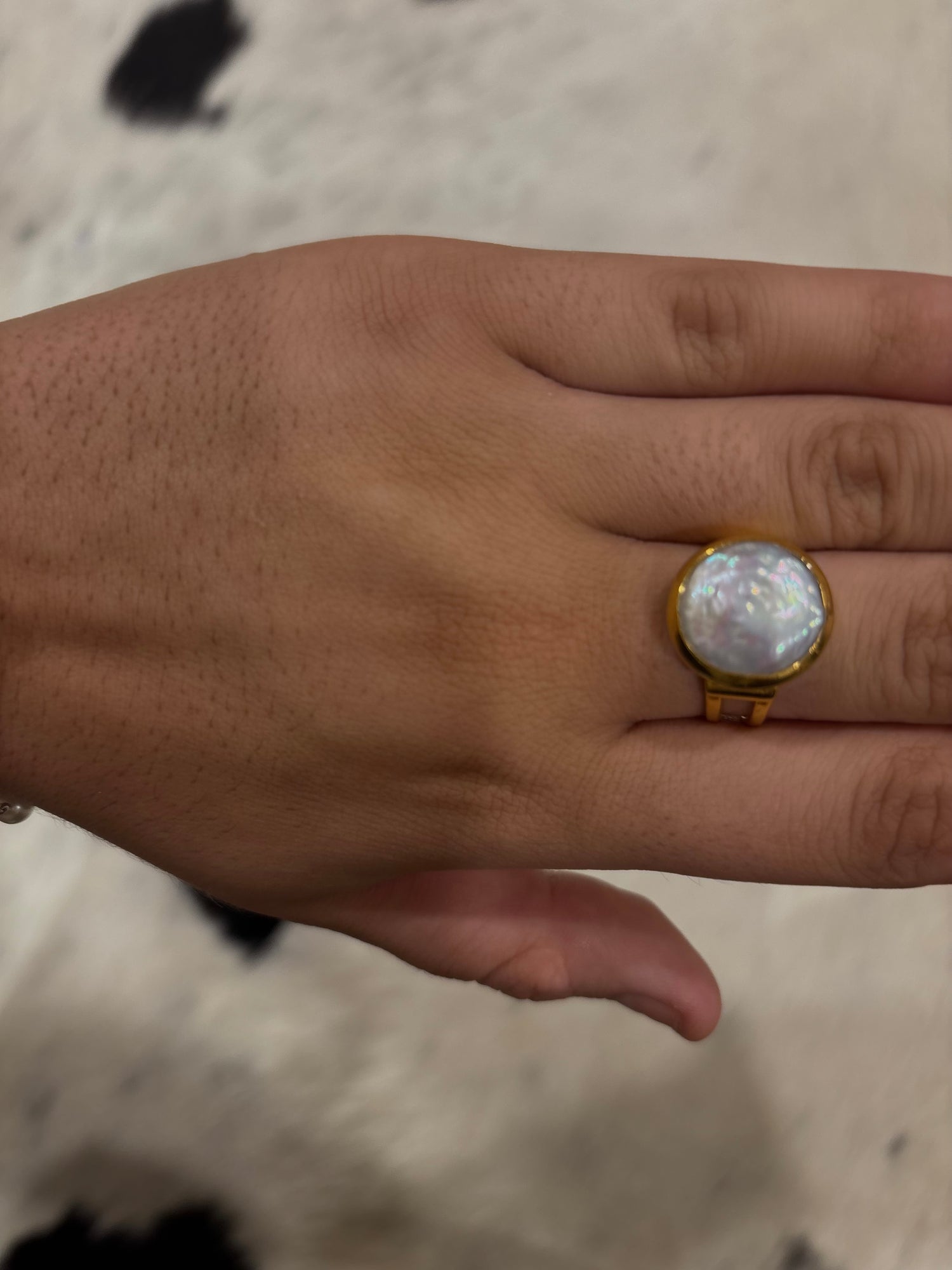 Freshwater Coin Pearl Gold Ring 